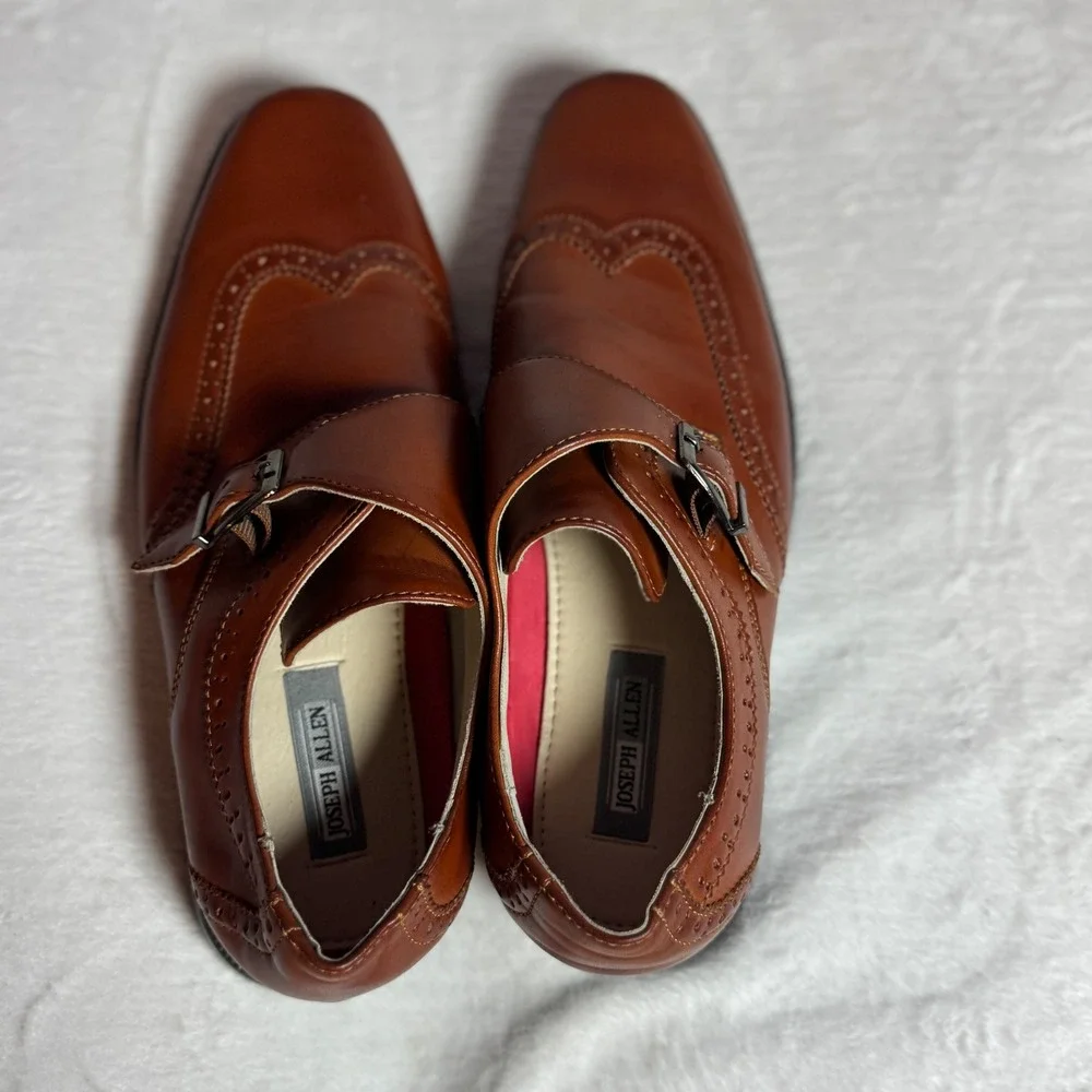 Joseph Allen Mens Oxford Brown Faux Leather Dress Shoes Stitched Eyelet Size 8